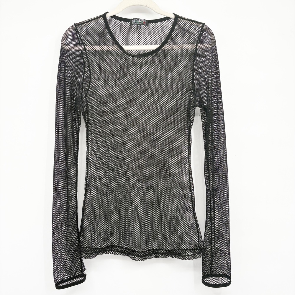 Lip Service Womens Y2K Vintage‎ 90s Black Mesh Fishnet Gothic Grunge Top Size XL